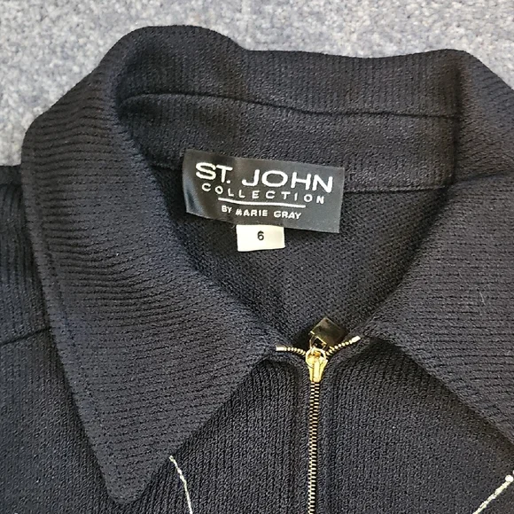 St. John Collection Black Zip-Front Jacket with Dragonfly Embroidery-Beautiful! - Picture 3 of 6